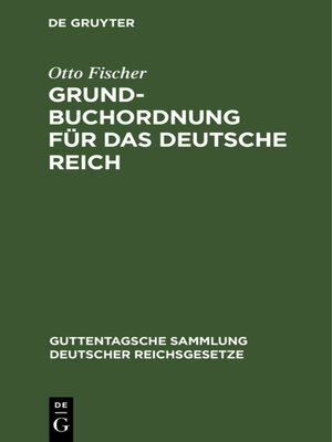 cover image of Grundbuchordnung für das Deutsche Reich